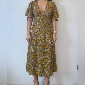 Yellow maxi floral wrap dress